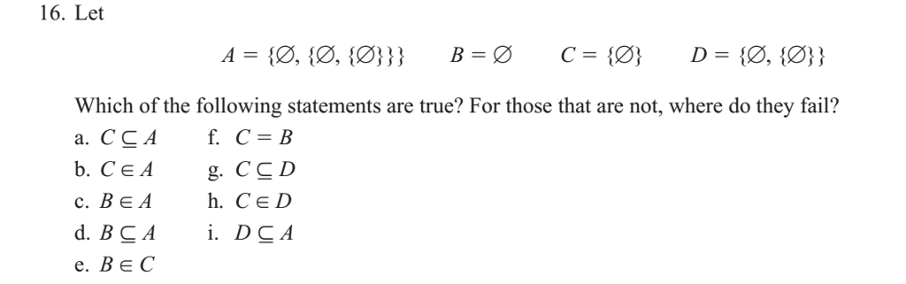 Let Which Of The Following Statements Are True? For Those That Are Not, Where Do They Fail? A. C Sub Sets A B. C Sum A C. B Sum